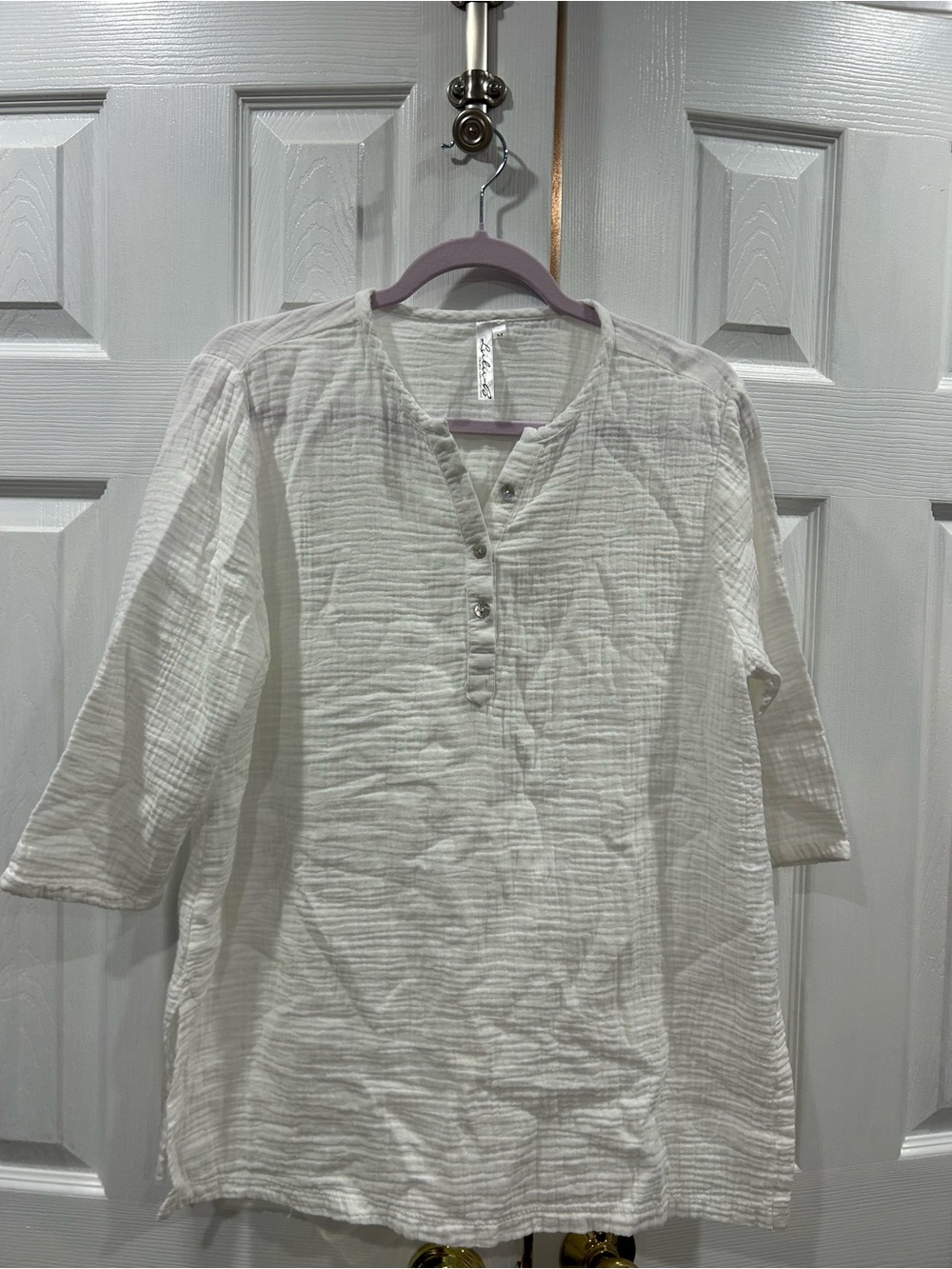 Lulu's White Cotton Gauze Button-Placket Tunic